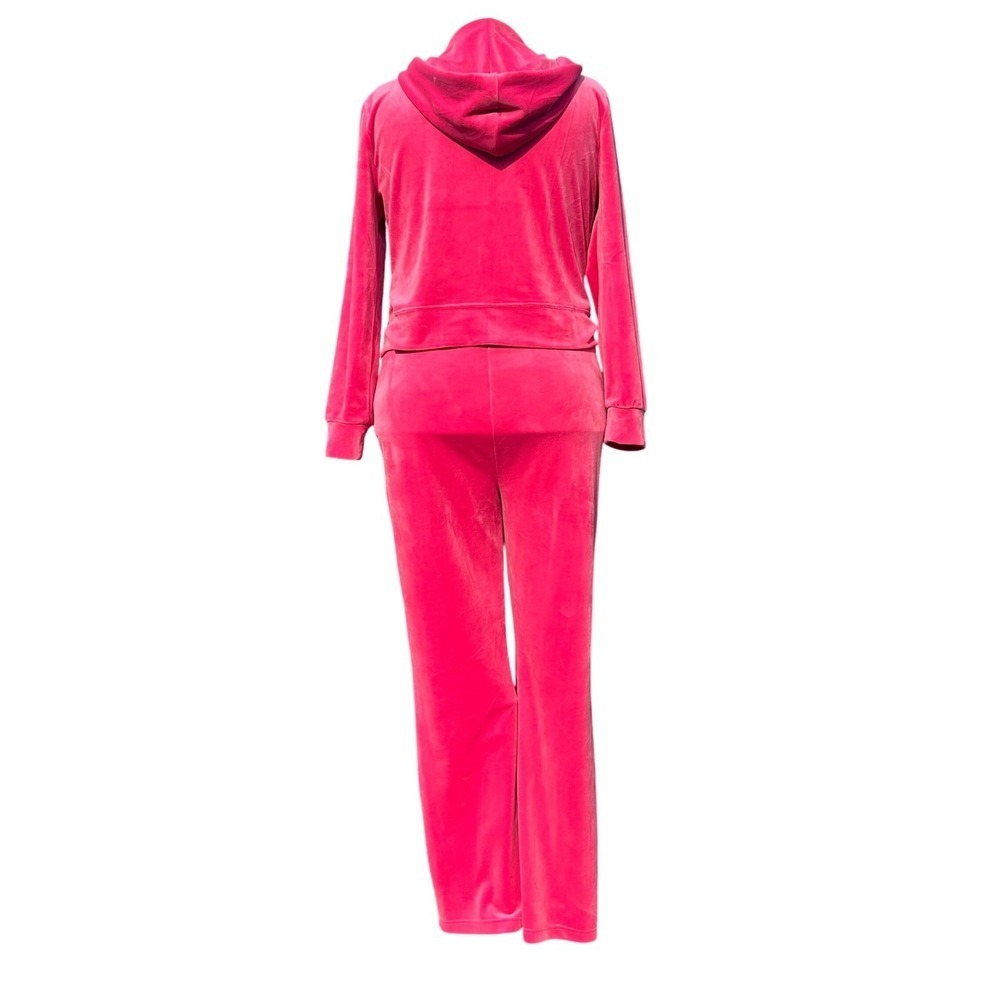 Juicy Couture Velour Tracksuit Women XL Pink Zip Hoodie Pants Y2K - Picture 5 of 6
